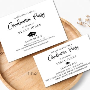 Graduation Party Insert Card, Graduation Information Card, Class of 2024, Graduation Details, Digital Download, Editable, 3.5x5, 3.5X2