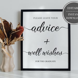 Graduation Advice Sign: Classy Calligraphy, Editable Template (Digital Download)