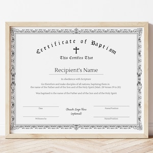 Plantilla de certificado de bautismo Certificado de bautismo Descarga instantánea Editable