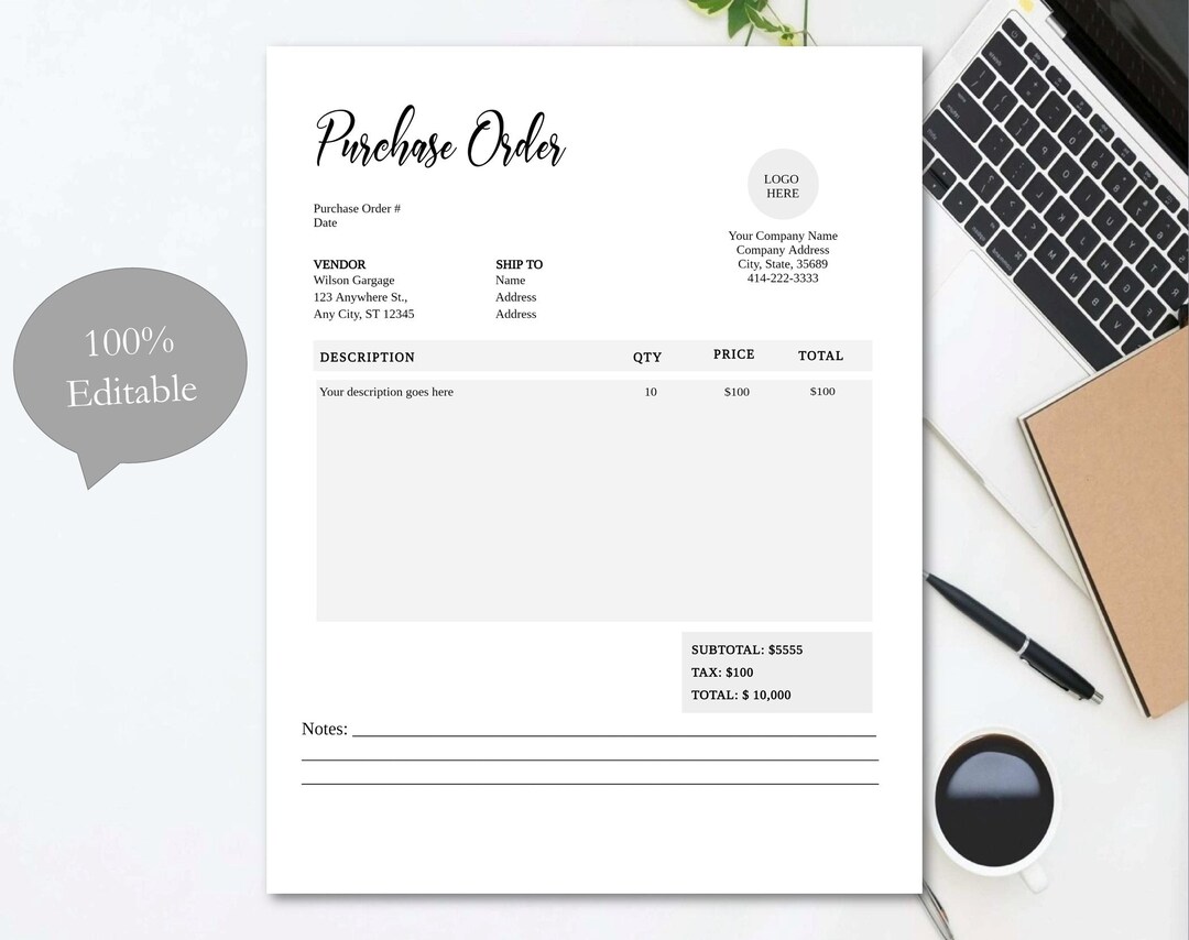 Editable Purchase Order Template: Professional Business Form (instant ...