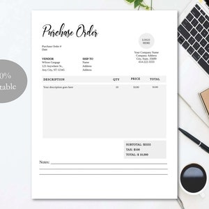 Purchase Order Template, Purchase Order Form, Order Template, Instant Download, 100% Editable, Professional Business Form, Order Sheet