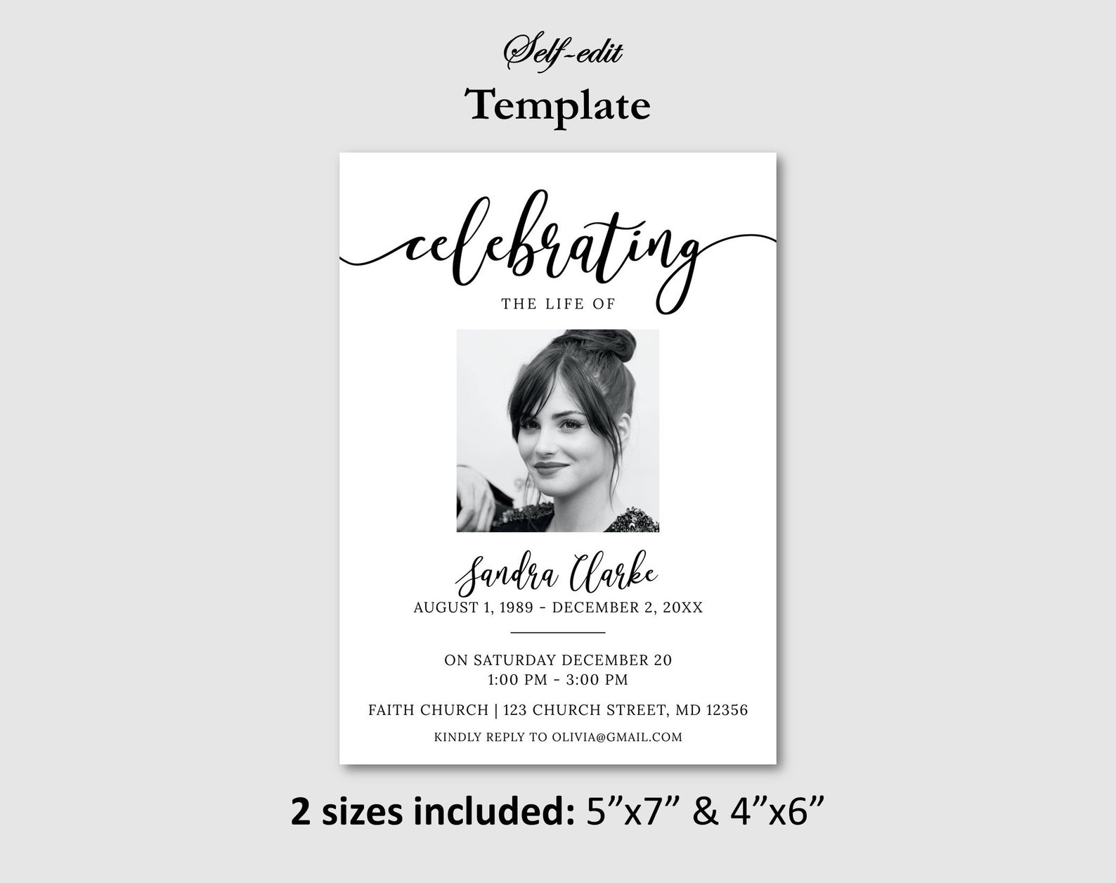 Memorial Invitation Printable Celebration of Life Template Etsy