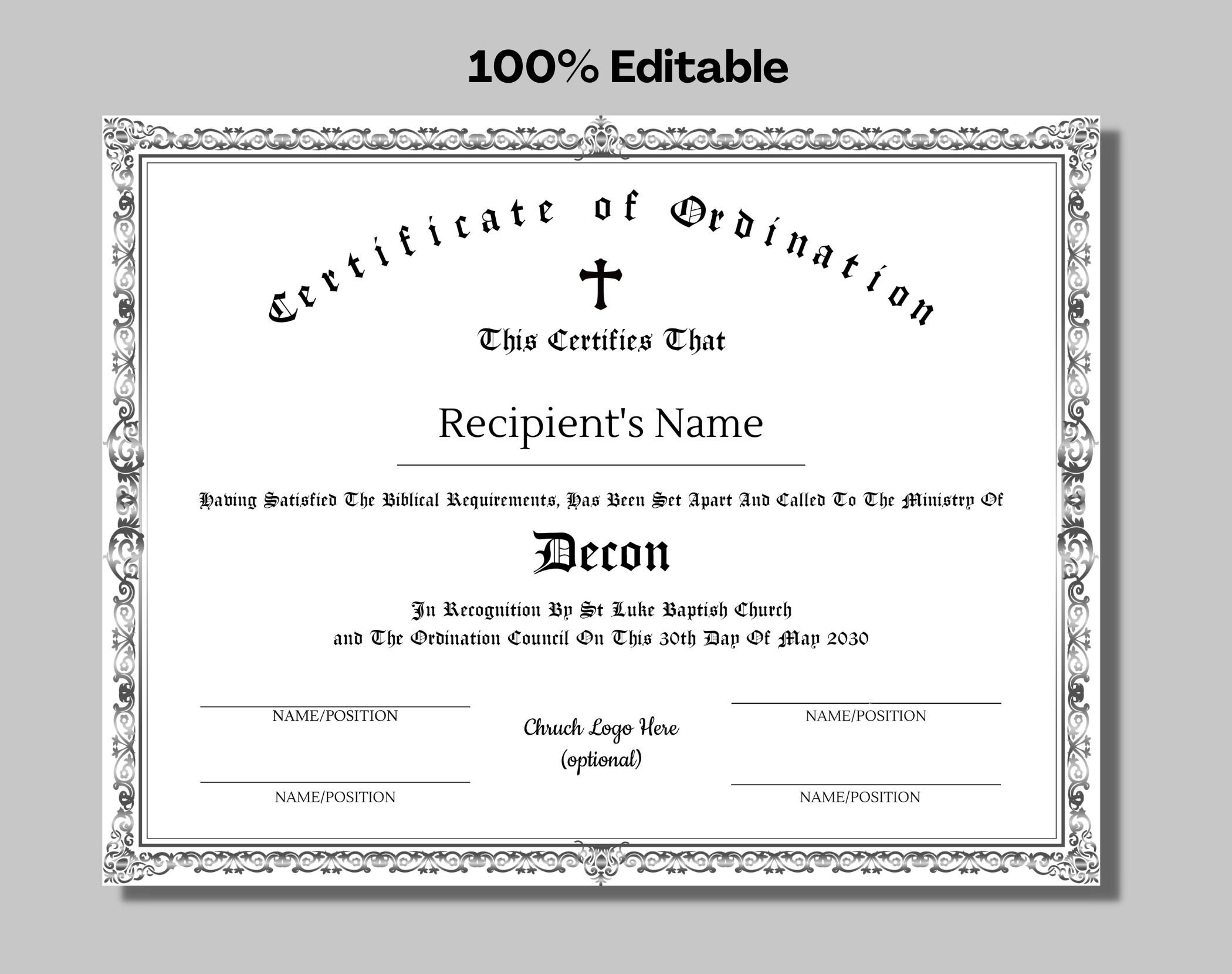 Editable Certificate of Ordination Template (PDF, PPT) - Etsy