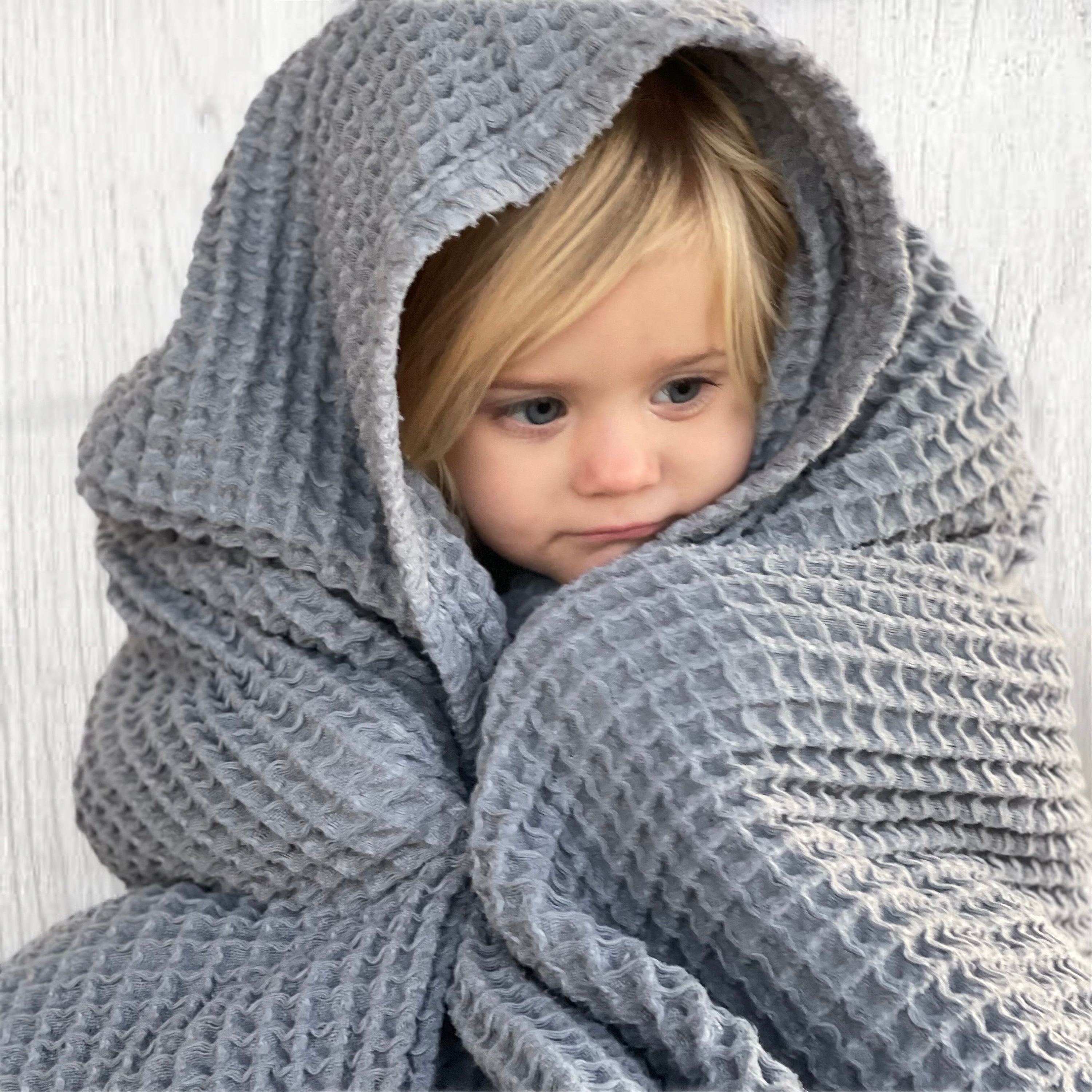 Cotton Waffle Blanket, Baby Blanket, Throw Blanket in Light Blue Etsy