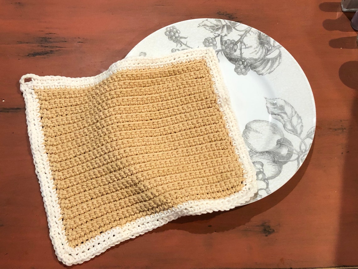 Crochet Dishcloth Brown White Border Etsy