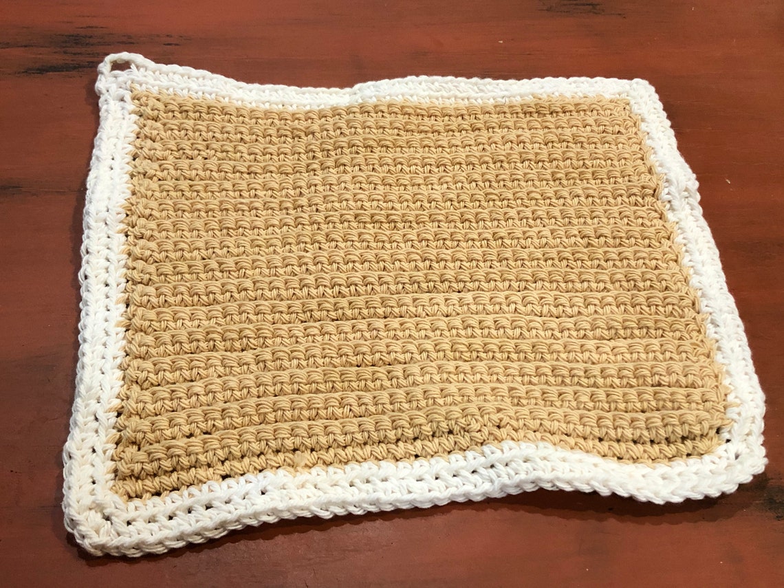 Crochet Dishcloth Brown White Border Etsy