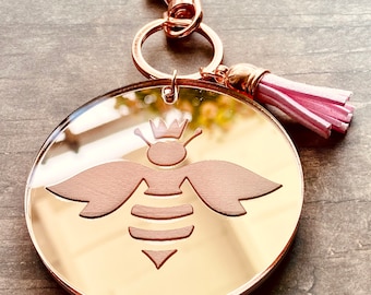 Queen Bee Keychain, Rose Gold personalized Keychain, Beautiful Gift for Mother, Grandma, Beekeeper, Teacher or Leader, Mother's Day gift