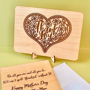 Tarjeta de agradecimiento de madera, 11 hermosos diseños florales para elegir, regalo de gratitud grabado con láser, mensaje personalizado opcional en el reverso