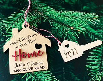 House Shaped Wood Ornaments, First Christmas in Our New Home, Custom First Home Gift, New Homeowner Realtor Gift
