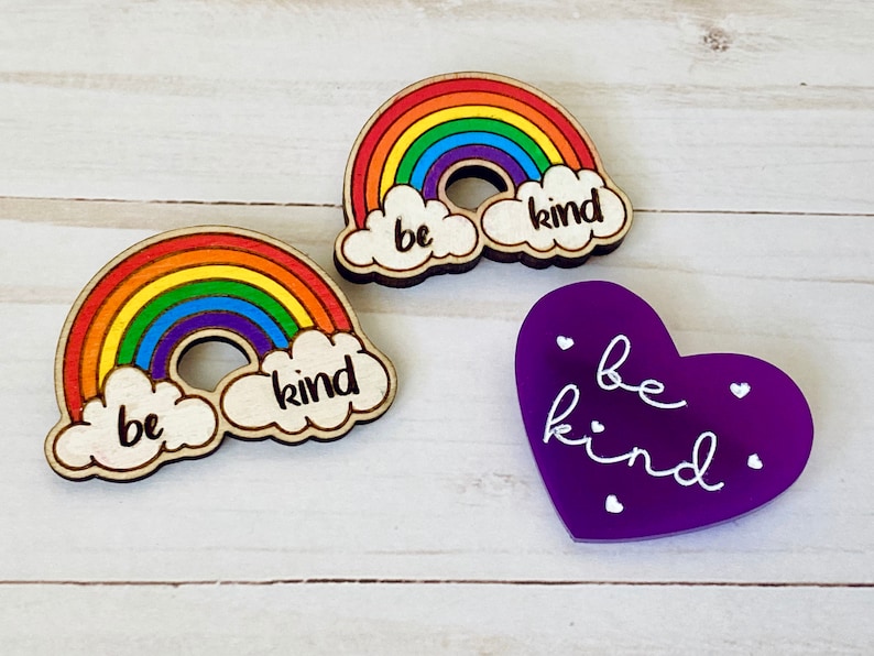 Be Kind Pins Purple Heart Acrylic Brooch Rainbow and Cloud Etsy