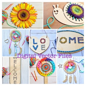 File Bundle: Weaving Looms and Cross Stitch Frames SVG files, include 1 Dreamcatcher Kit, 3 circular weaving frames & 3 cross stitch signs