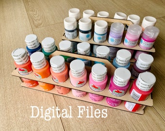 Paint Caddy for 2 oz Paint Bottles, Acrylic Paint Storage Laser Cut File, Paint Bottle Holder SVG file, Drawer Organizer, 2 Sizes & Guide