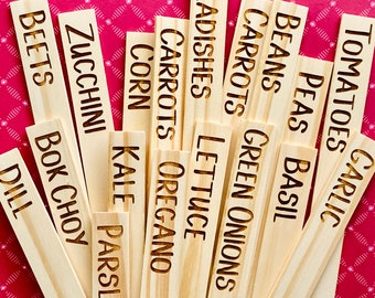 Wood Garden Stake Set, 10" Personalized Vegetable & plant Labels, Perfect as Garden Bed or Planter Markers, or as Funny Garden Signs