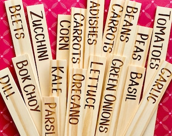 Wood Garden Stake Set, 10" Personalized Vegetable & plant Labels, Perfect as Garden Bed or Planter Markers, or as Funny Garden Signs