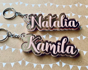 Custom Name Keychain | Beautiful Rose Gold Keychain | Sturdy 1/4" Thickness Mirror Acrylic Zipper Puller, Choose Your Own fonts and Colors
