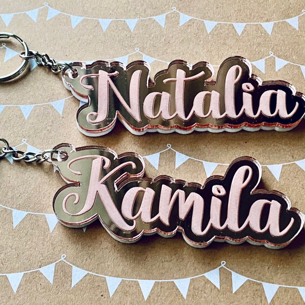Custom Name Keychain | Beautiful Rose Gold Keychain | Sturdy 1/4" Thickness Mirror Acrylic Zipper Puller, Choose Your Own fonts and Colors