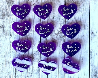 Be Kind Pins, Purple Heart Acrylic Brooch, Rainbow and Cloud Wooden Pin, Cute and Perfect on Clothes, Backpacks or Tote Bags