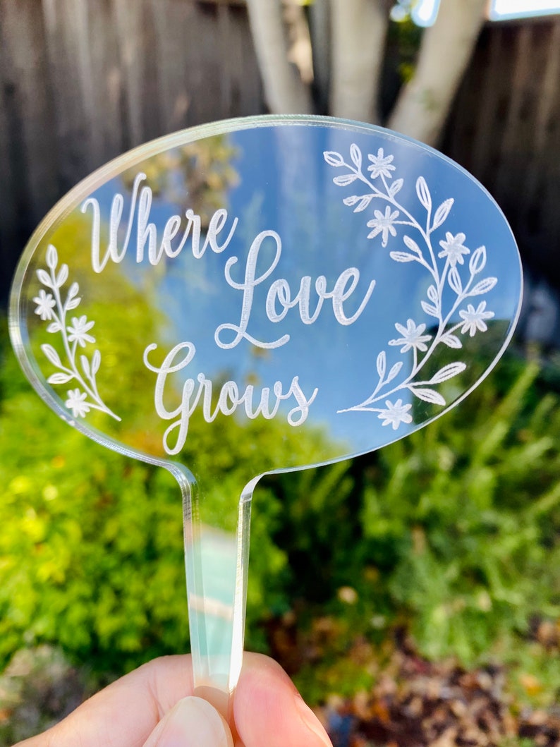 Personalized Acrylic Garden Sign Flower Pot Message Sticks Etsy