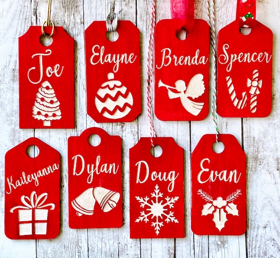 Stocking Name Tags, Personalized | Custom Wood Christmas Gift Tags | Pet  option