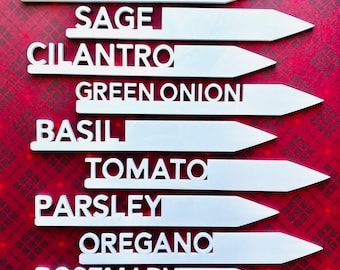 Garden Stake Set, Personalized Planter Markers, Laser cut 8" White Acrylic Garden Tags, Morden and Reusable Vegetable Labels, Garden Spikes