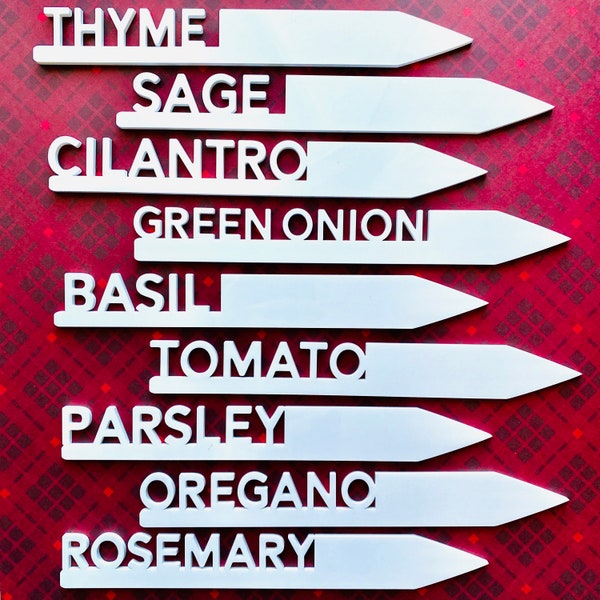 Garden Stake Set, Personalized Planter Markers, Laser cut 8" White Acrylic Garden Tags, Morden and Reusable Vegetable Labels, Garden Spikes