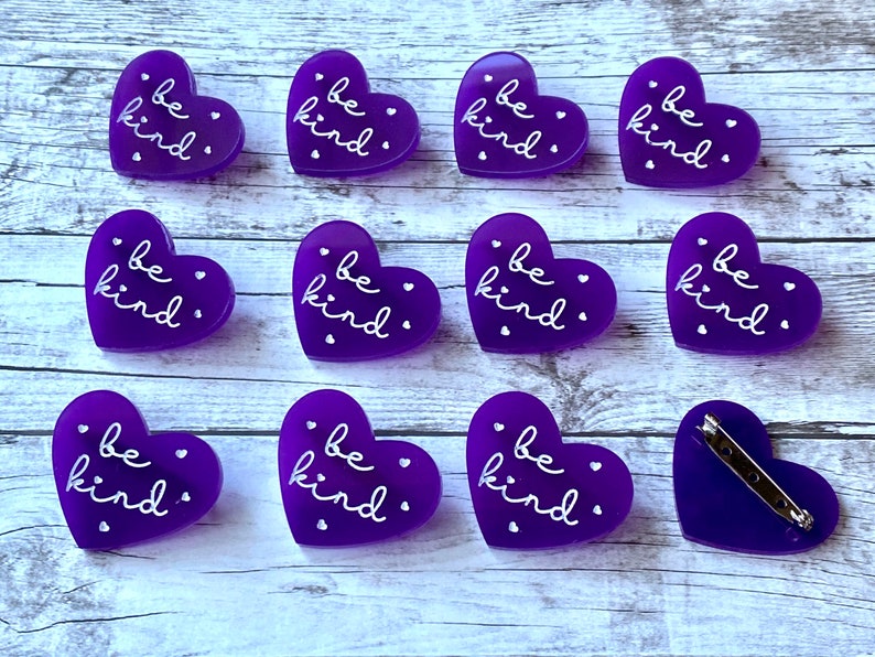 Be Kind Pins Purple Heart Acrylic Brooch Rainbow and Cloud Etsy