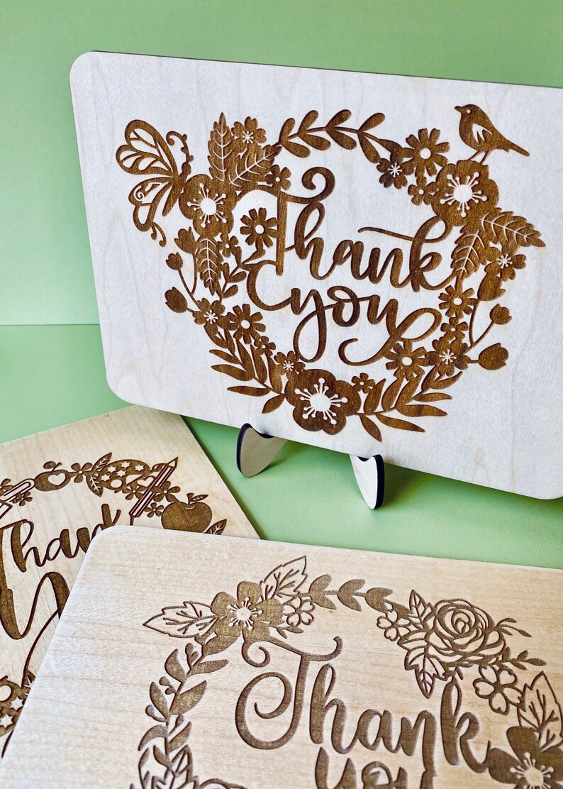 Wood Thank You Card 11 Beautiful Floral Designs to Choose | Etsy