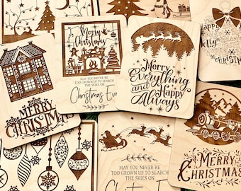Wooden Christmas Card with Custom Design and Personalized Messages, Come with a Wood Stand for Display, Card and Christmas Gift two in One