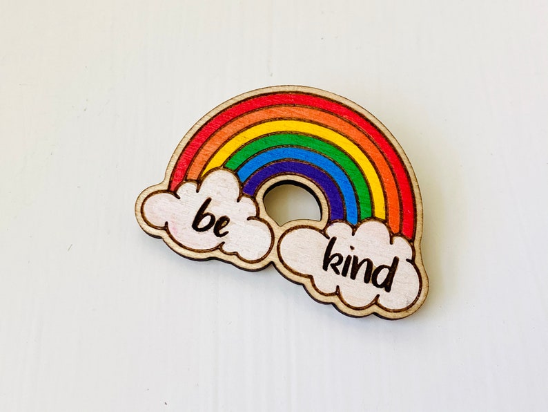 Be Kind Pins Purple Heart Acrylic Brooch Rainbow and Cloud Etsy