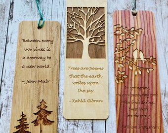 Wood Bookmarks | Custom Literary Quote Bookmarks | Choose from 3 beautiful styles, personalized message on the reverse option available