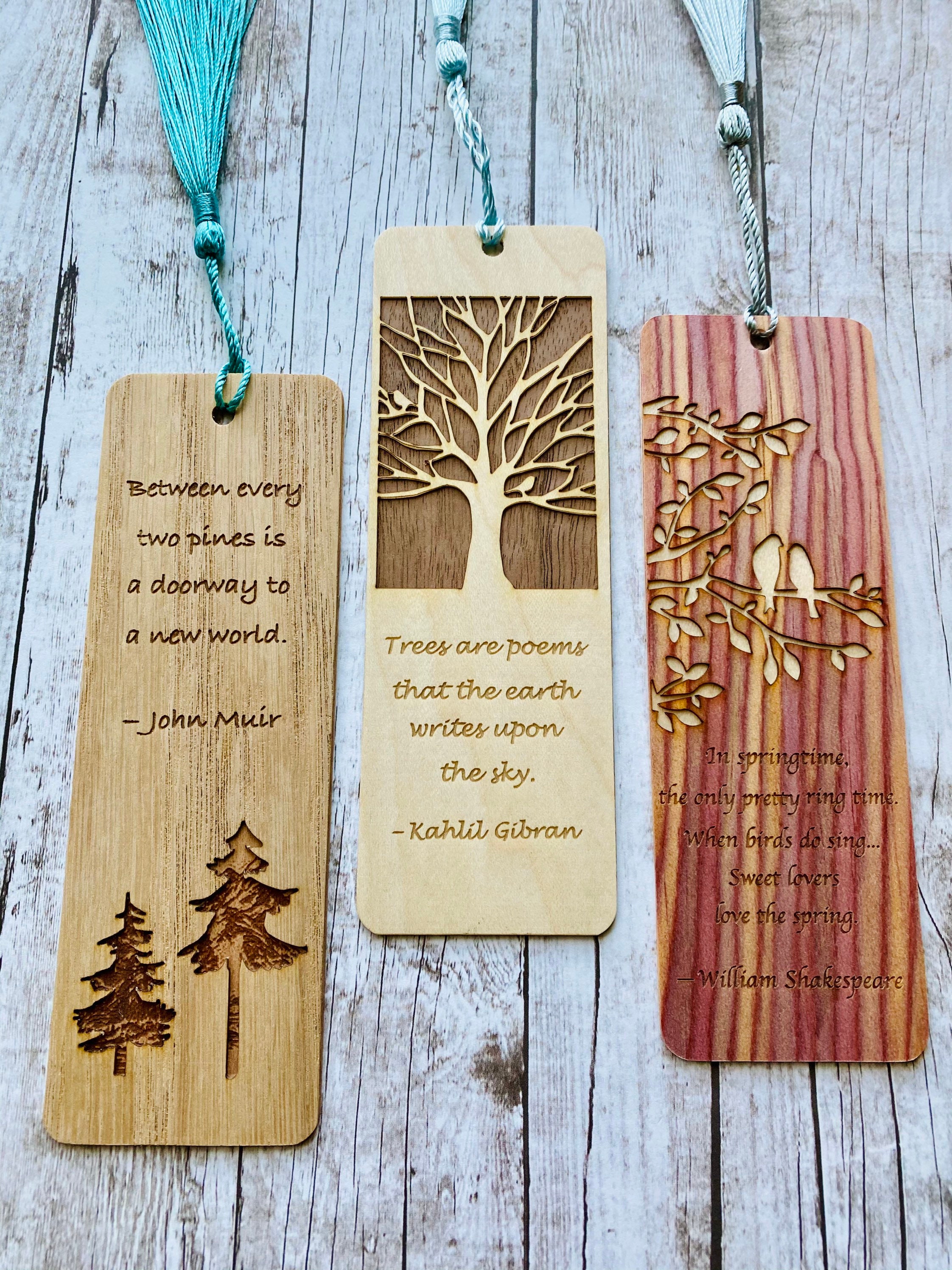 Wood Bookmarks | Custom Literary Quote Bookmarks | Choose from 3 beautiful styles, personalized message on the reverse option available