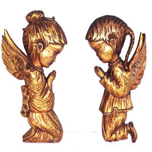 Pareja de ángeles o "puttis" de madera de roble tallado de mediados del SXX - Francia