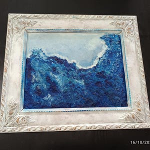 Pintura - Óleo, técnica mista - Com iniciais na parte inferior - Mar, Ondas