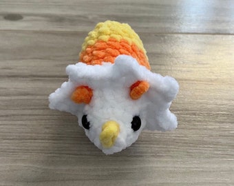 Mini Candy Corn Triceratops Crochet Dinosaur Plushie, Birthday, Halloween, Crochet Plushies, Gift, Triceratops, Crochet, Amigurumi, Dino