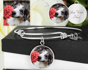 Bracciale bracciale con incisione / finitura opzione regolabile regalo personalizzato per amico mamma sorella adolescente figlia pic bambino animale domestico ama