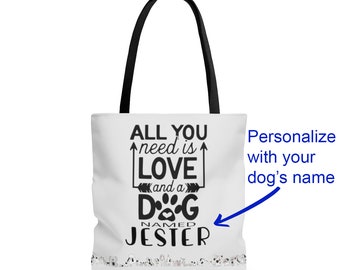 Tutto quello che serve è amore e un cane di nome personalizzato borsa personalizzata nome regalo mamma purse
