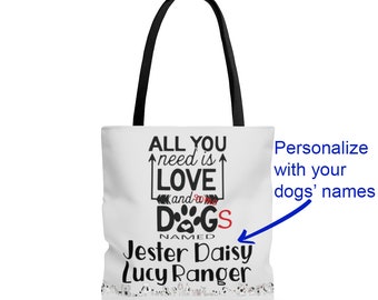 Tutto ciò di cui hai bisogno è amore e alcuni cani nominati Custom Tote Bag Purse per cane mamma multipla cuccioli regalo personalizzato Foster Rescue