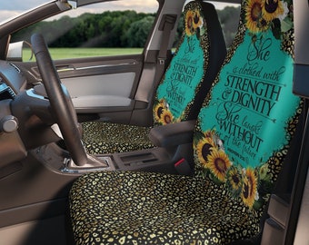 Proverb 31 Car Seat Covers for Woman She is Clothed With Strength And Dignity Christian Sunflower Leopard Teal Protective Durable