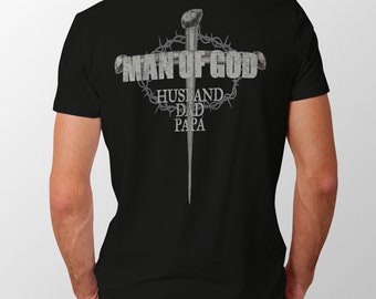 Uomo di Dio Marito Papà Papa Spike Croce Corona di Spine Christian Padre Apprezzamento Regalo T-shirt Manica corta
