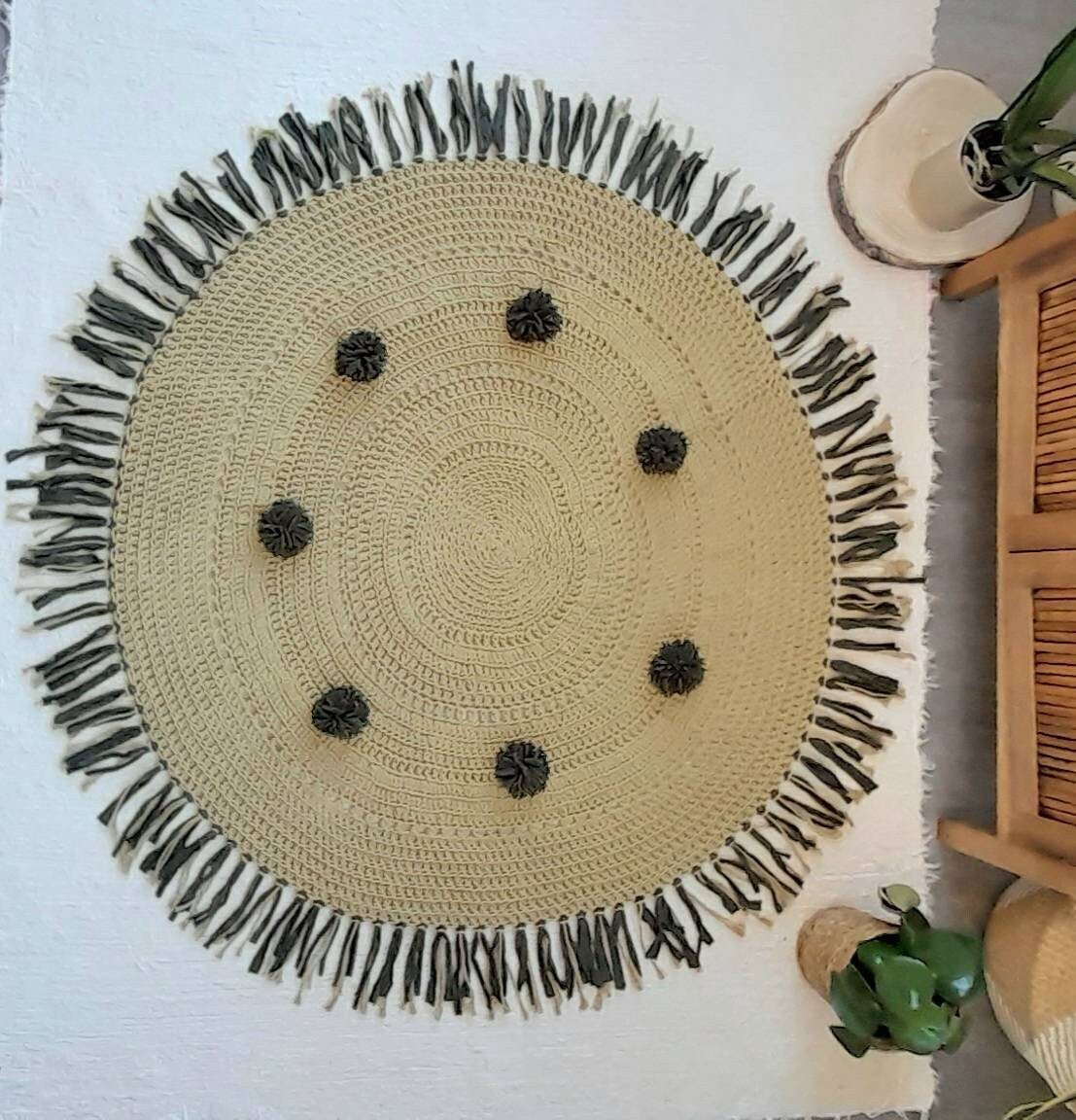 Tapis Kaki, Rond, Franges
