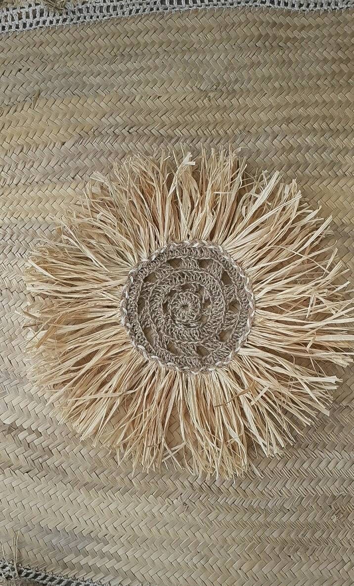 Décoration Murale en Crochet, Jute et Raphia, 40 cm