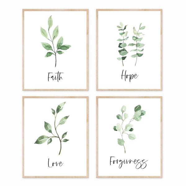 Faith Hope Love Forgiveness Wall Art | Inspirational Saying | Greenery Floral Inspiration | Christian Wall Décor | Bible Verse Wall Décor