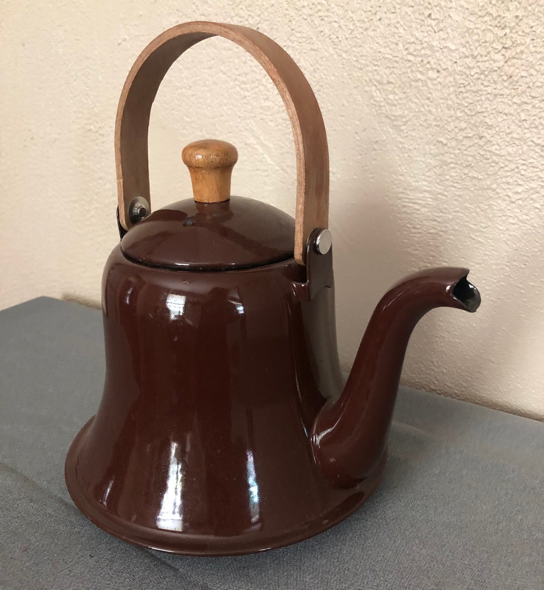 Vintage Enamel Kettle Brown Enamelware Teapot Rustic Etsy