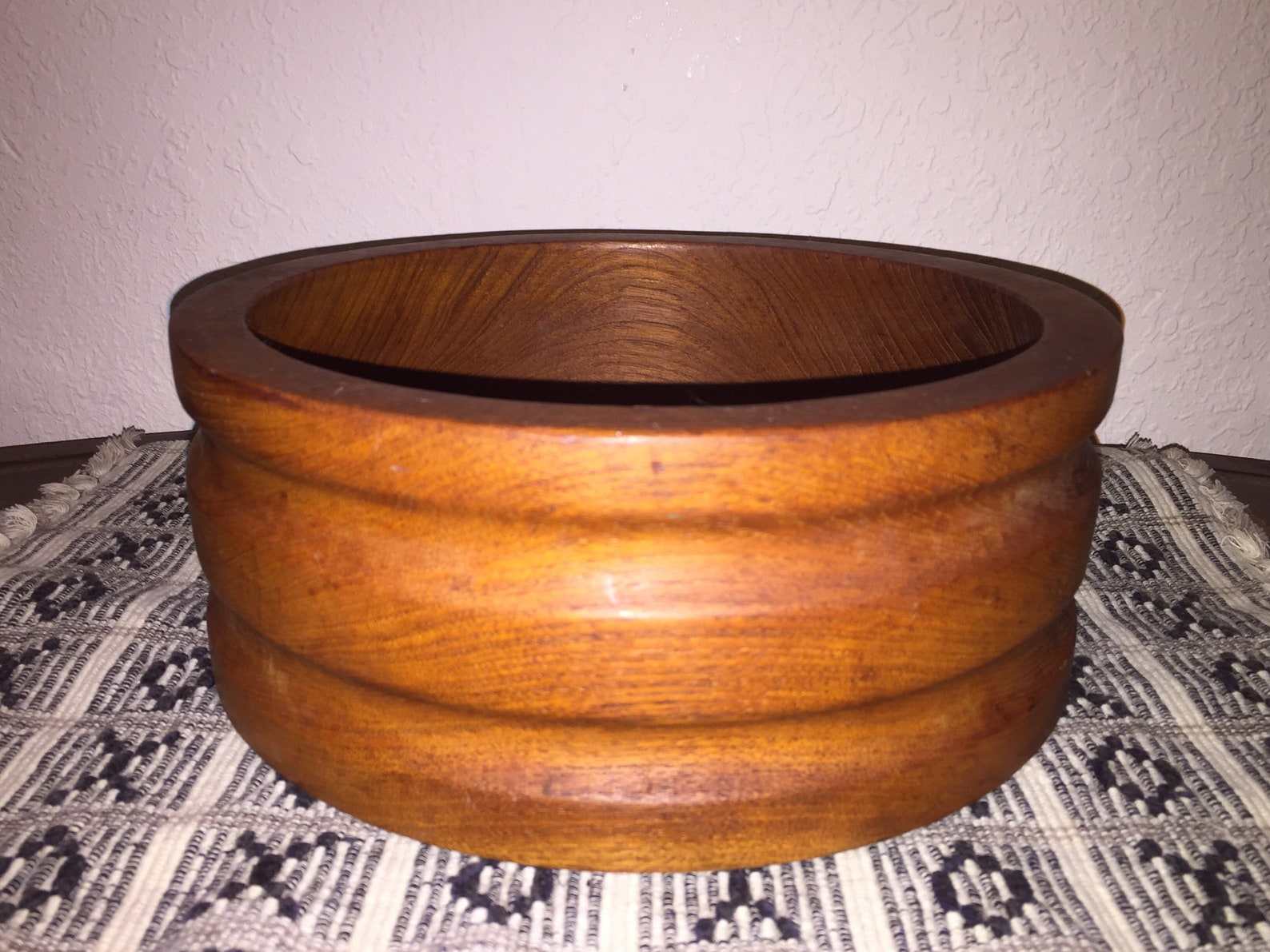 Vintage Teak Wood Ribbed Salad Serving Bowl 12 Solid Thailand Etsy