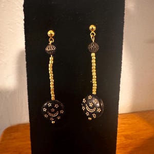 Handmade Moon and gold bead dangling earrings