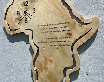 African map clock/ wooden/commissioned/customized/ large/ engraved/unique/decor/ wall clock