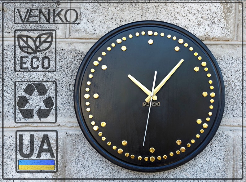 Large Black Round Wall Clock Ecological Wall Clock Home Gift Etsy