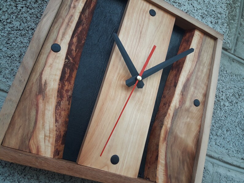 Clock Live Edge Industrial Wall Clock Unique Wall Clock Etsy