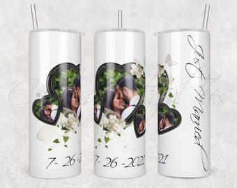 20oz Sublimation Personalized Just Married Photo Frame Tumbler