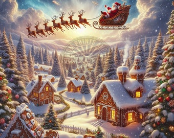 Christmas Digital Backdrop, Christmas Digital Background for Photo Editing, Photography Backdrop, Santa and Rain Deer, Dashing in the Snow